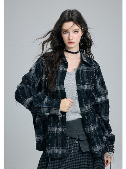 Plaid Strap Torn Long-Sleeved Shirt【s0000016258】