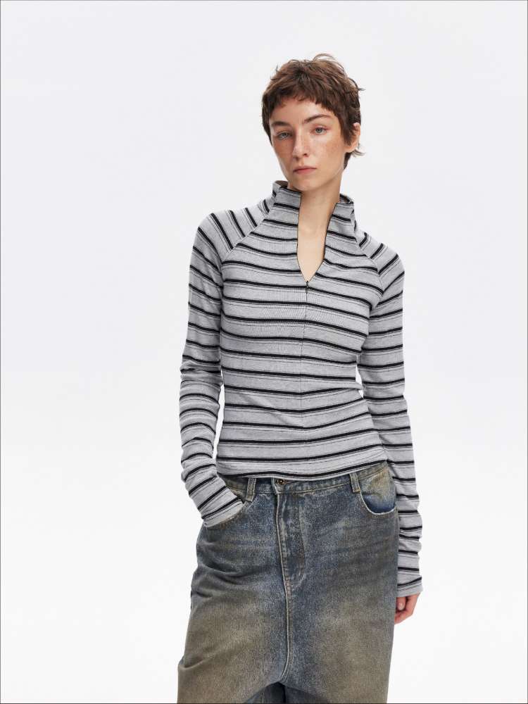 Vintage Striped Slim Knit Top【s0000015059】