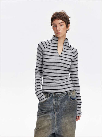 Vintage Striped Slim Knit Top【s0000015059】