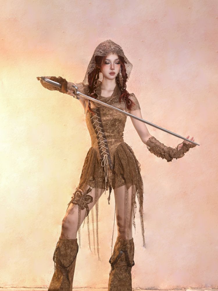 Aged Denim Asymmetric Plunge Top【s0000013508】