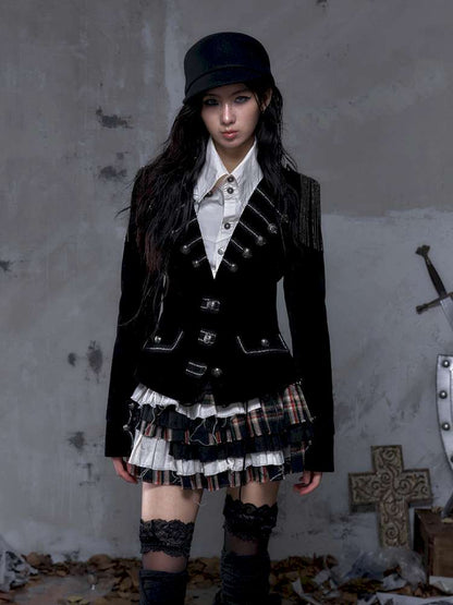 Waist-Defining Flocked Suit Jacket【s0000014458】