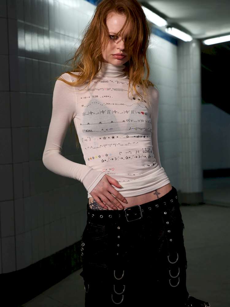 Wool Blend Emoji Stripe Turtleneck【s0000014648】