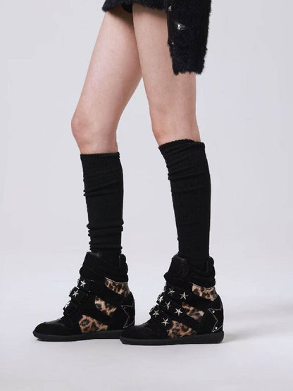 Vintage Leopard Leather High Top Sneakers【s0000018194】