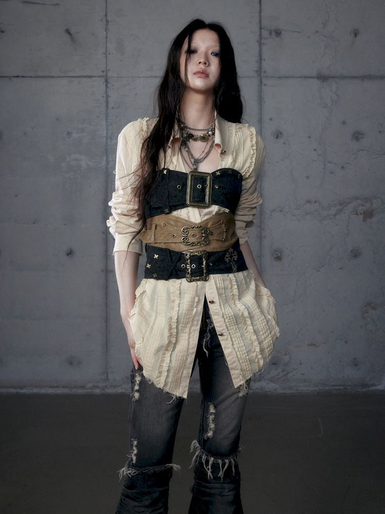 Irregular Color Clash Slim Leather Corset 【s0000013473】