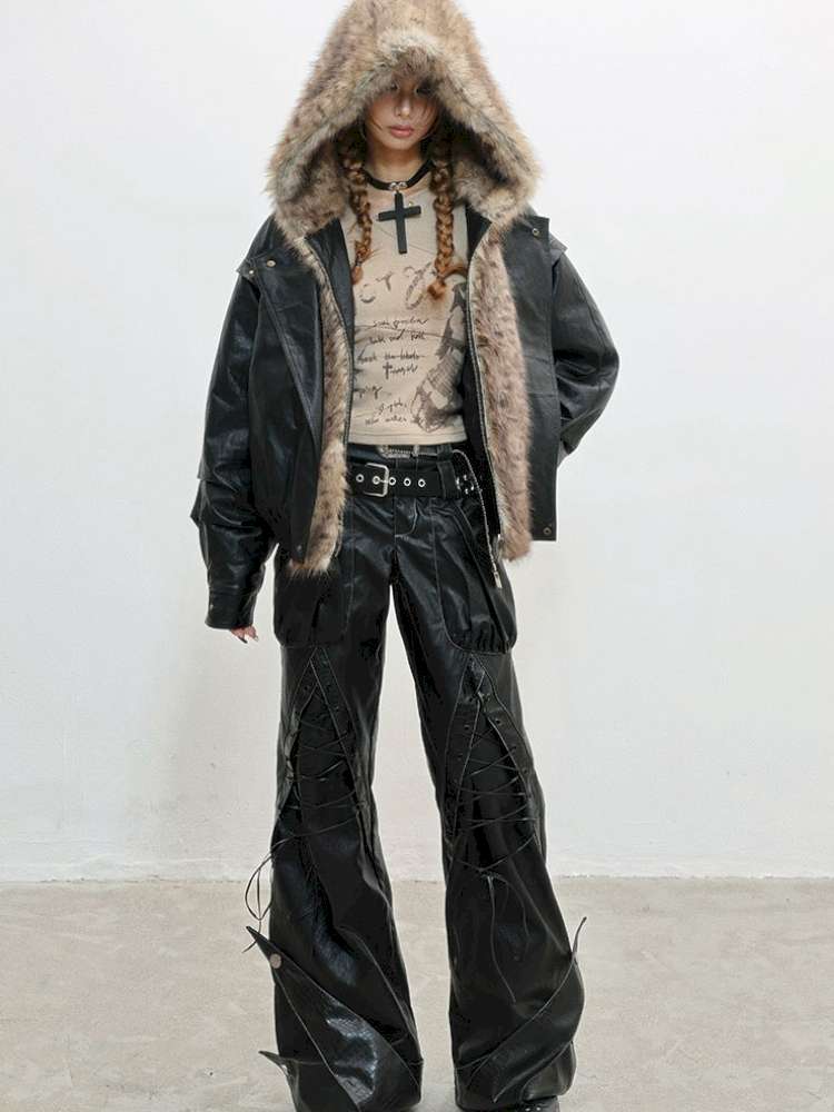 Strap Double Waist Leather Pants【s0000014834】