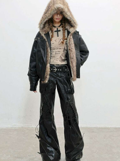 Strap Double Waist Leather Pants【s0000014834】