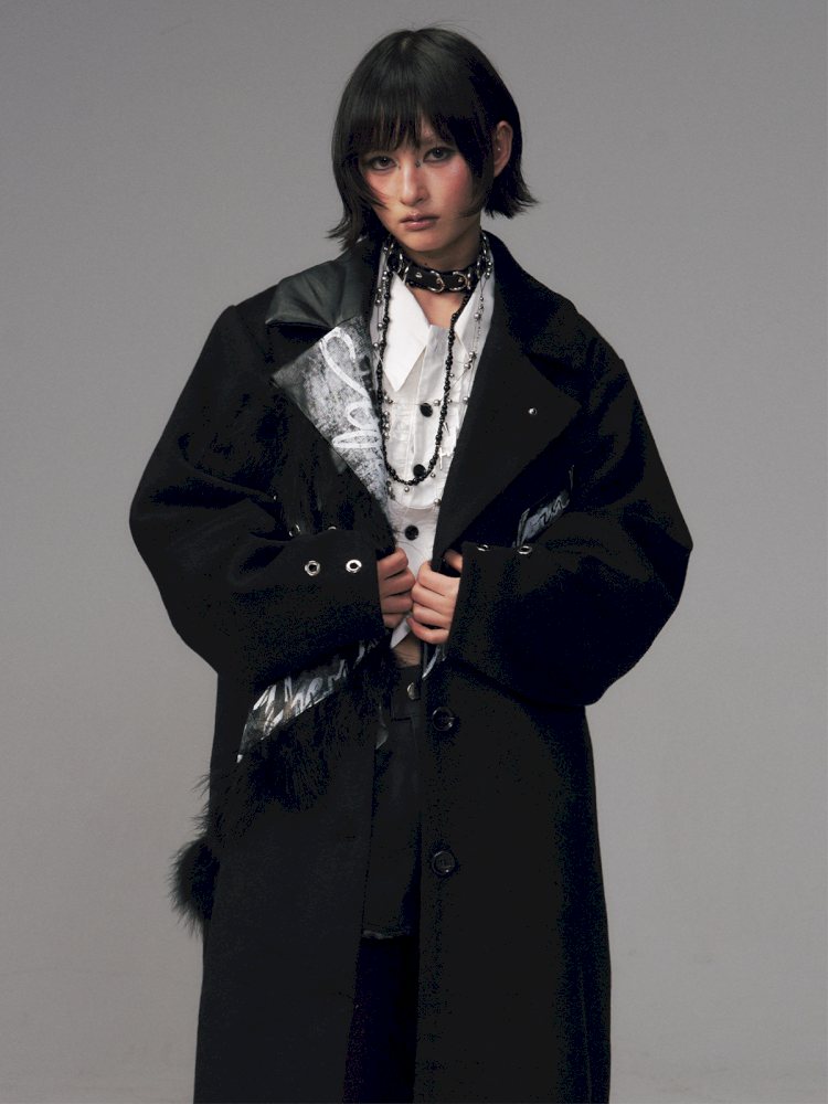 Punk Rock Heavy Print Loose Tweed Coat【s0000014705】