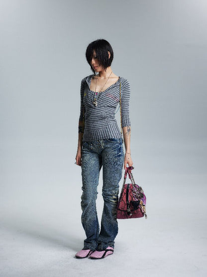 Asymmetrical Raw Edge Stripe T【s0000017008】