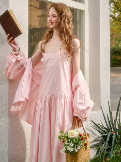 Pink Cotton Embroidered Shirt Dress【s0000015620】