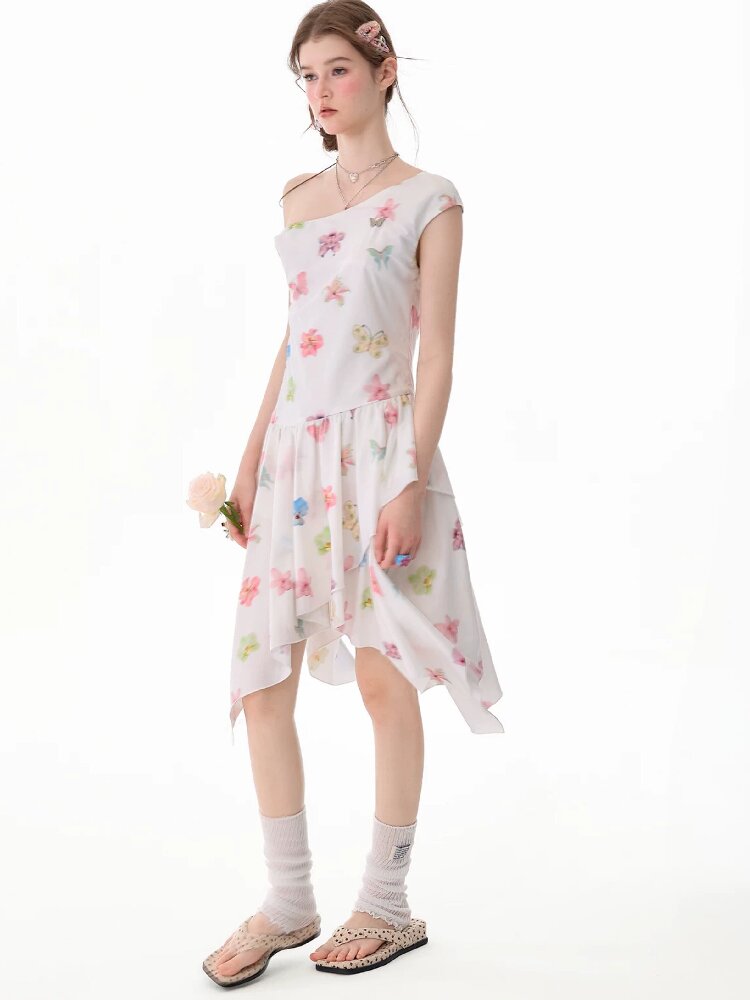 Butterfly Floral Off-Shoulder Dress【s0000017678】