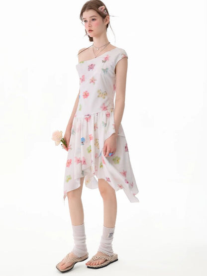 Butterfly Floral Off-Shoulder Dress【s0000017678】