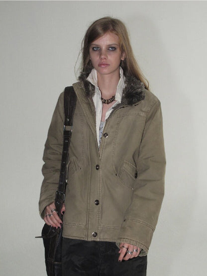 Distressed Lambswool Padded Jacket【s0000019094】