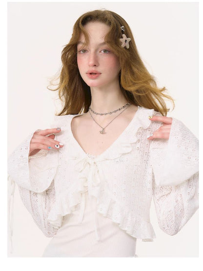 Lace Hollow Tie Knit Cardigan【s0000012228】