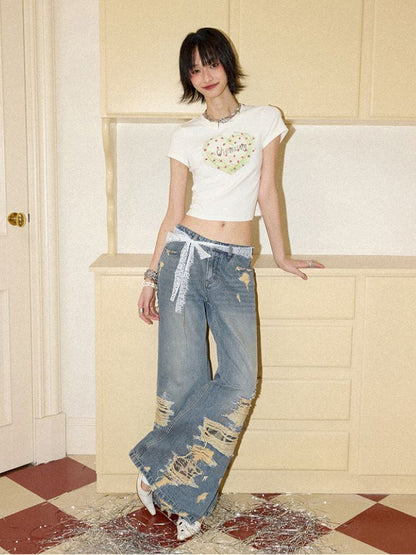 Paper Tape Heart Short-Sleeve T-Shirt【s0000012960】