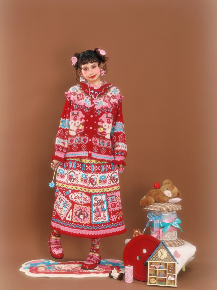 Red Fair Island Mink Knit Cardigan【s0000015591】