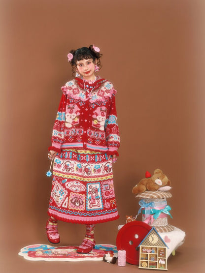 Red Fair Island Mink Knit Cardigan【s0000015591】