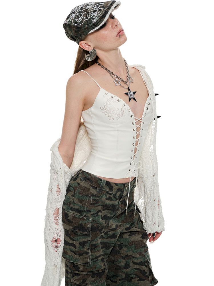 Lace up leather thin Shoulder Camisole Vest【s0000009863】