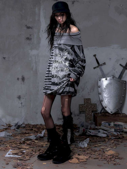 Striped Print Loose Bat Sleeve Dress【s0000014658】