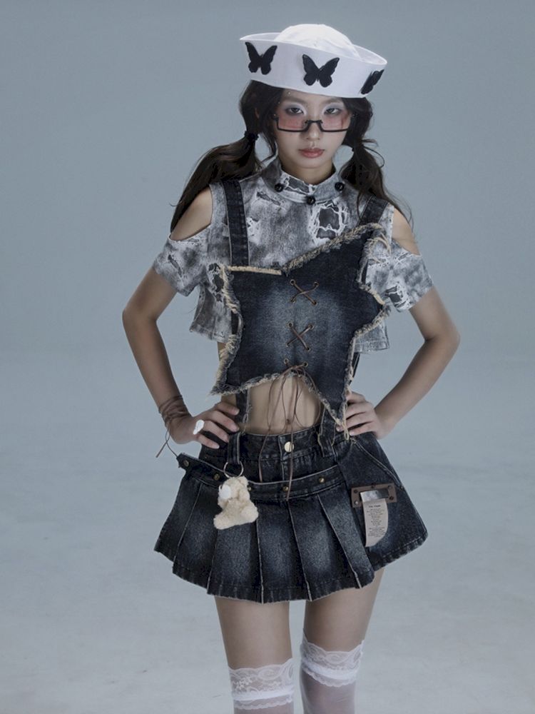 Washable gal niche denim bib culottes【s0000013490】