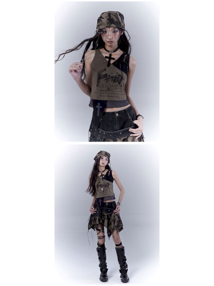 Wasteland slimming printed vest top【s0000012840】