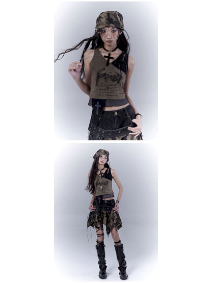 Wasteland slimming printed vest top【s0000012840】