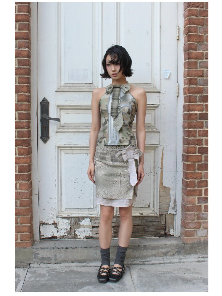 Cross Leopard Bow Midi Skirt【s0000018096】