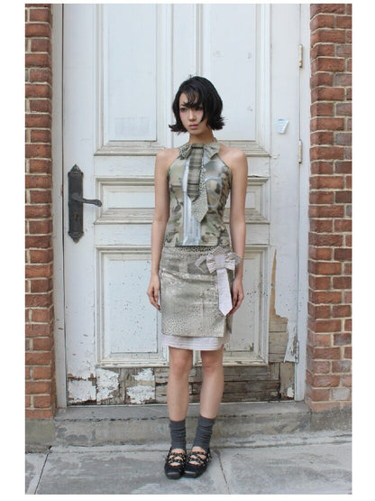 Cross Leopard Bow Midi Skirt【s0000018096】