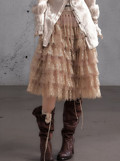 Lace Patchwork Tulle Cake Skirt【s0000019163】