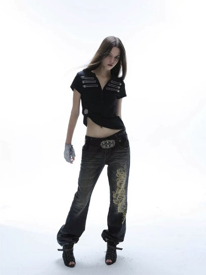 Distressed Baroque Graphic Jeans【s0000016569】