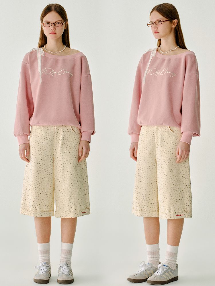 Lace Ribbon Sweatshirt Raglan Top【s0000011980】