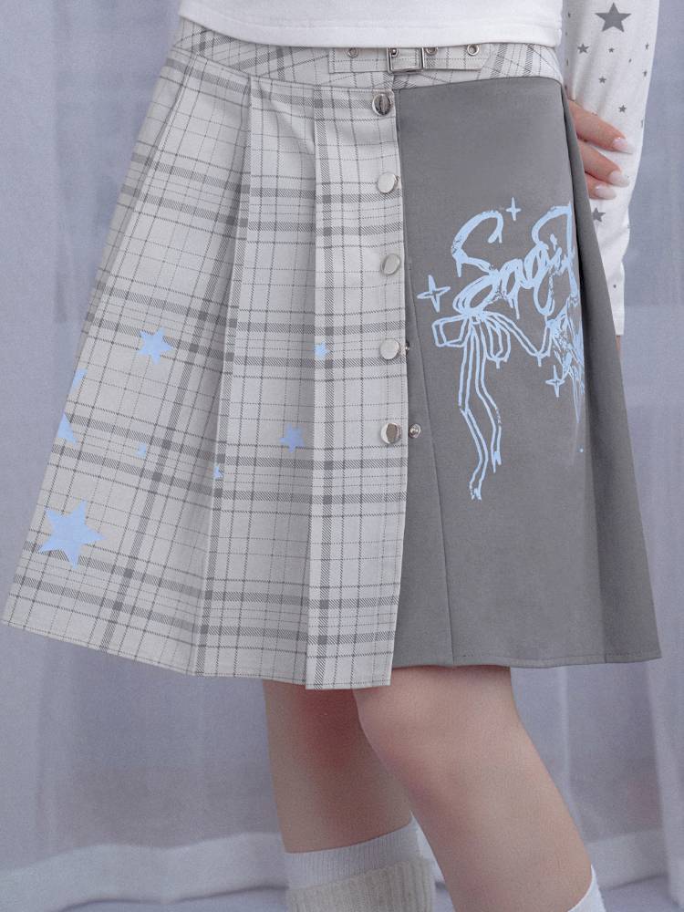 Check Graffiti Print Midi Skirt【s0000014365】