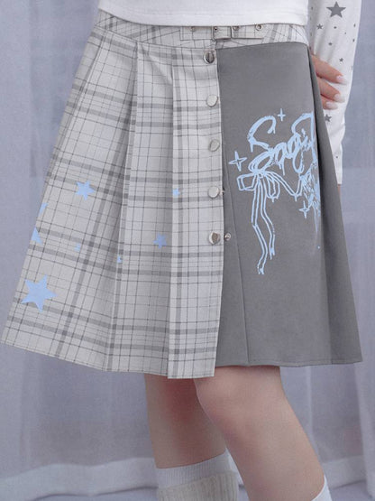 Check Graffiti Print Midi Skirt【s0000014365】