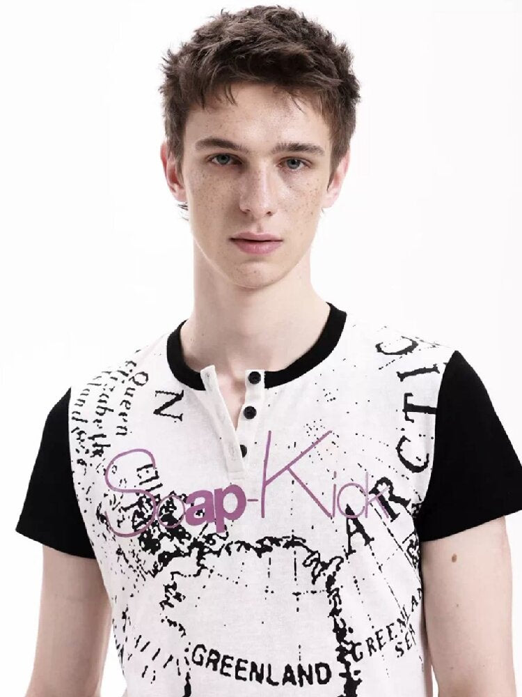 Sub-Printed Slogan Henley T-Shirt【s0000018281】