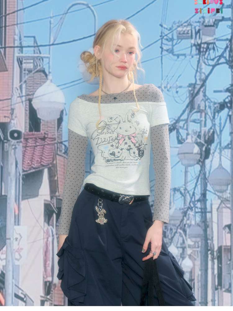 Rabbit Print Polka Dot Top【s0000015437】