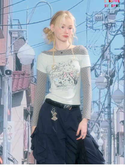 Rabbit Print Polka Dot Top【s0000015437】