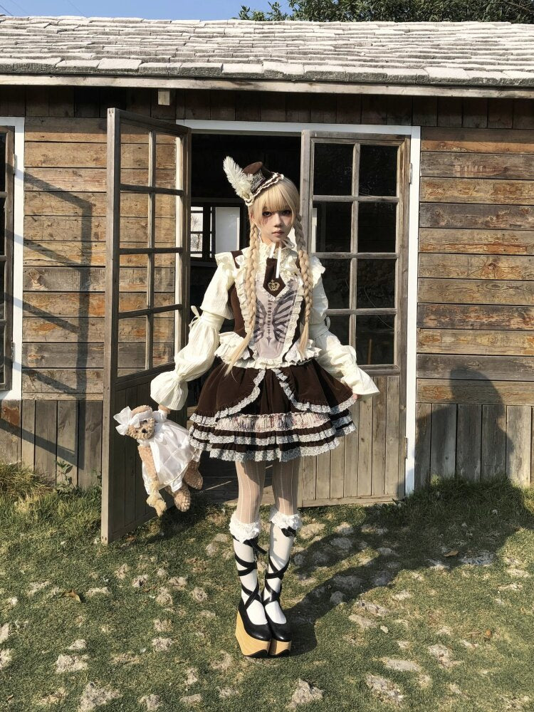 Bone Print Velvet Lace Corset Vest【s0000015613】