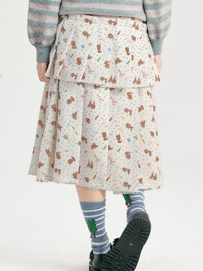Bear Floral Pleated Short Skirt【s0000018723】
