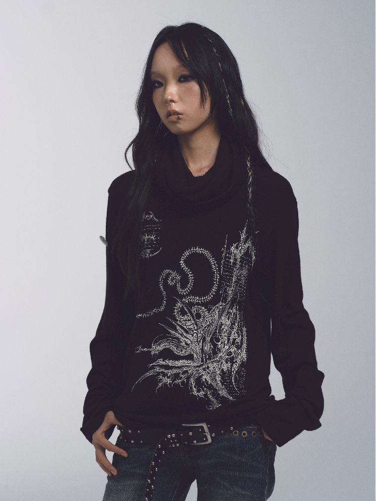 High Neck Loose Printed Sweater【s0000011228】