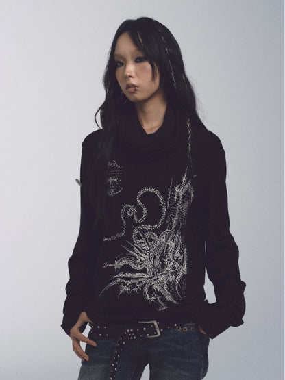 High Neck Loose Printed Sweater【s0000011228】