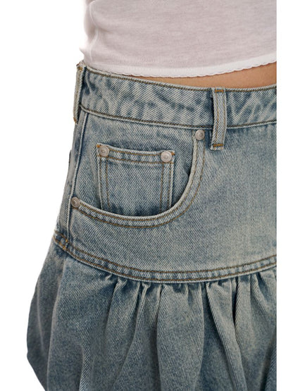 Fluffy bud mini denim skirt【s0000012525】