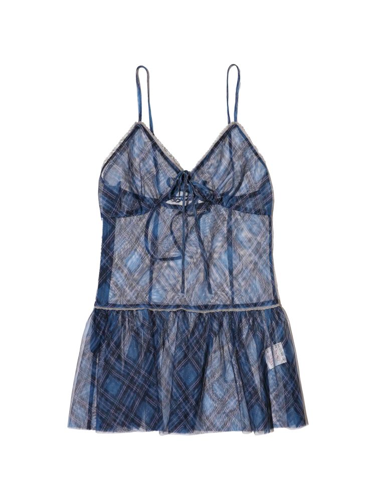 Colorful plaid split bow tie halter dress【s0000013433】