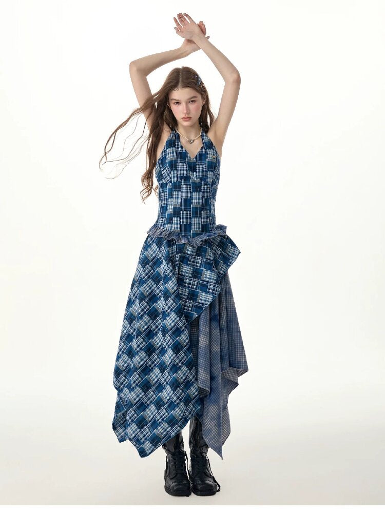 Patchwork Halter Irregular Dress【s0000017301】