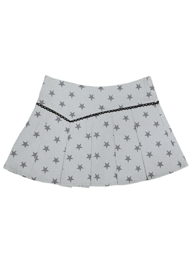 Pleated Star Pattern Mini Skirt【s0000017128】