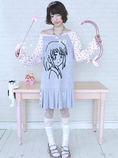 Pink Gray Pixel Pleated Dress【s0000016545】