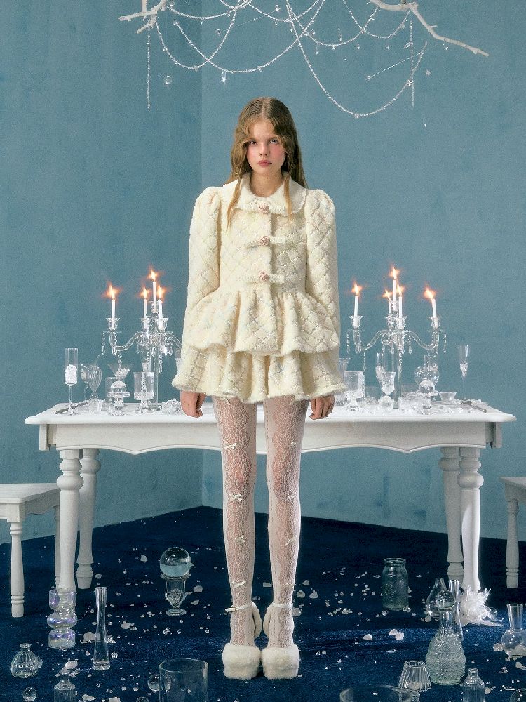 Collarless Bubble Sleeve Short Jacket Set【s0000005138】