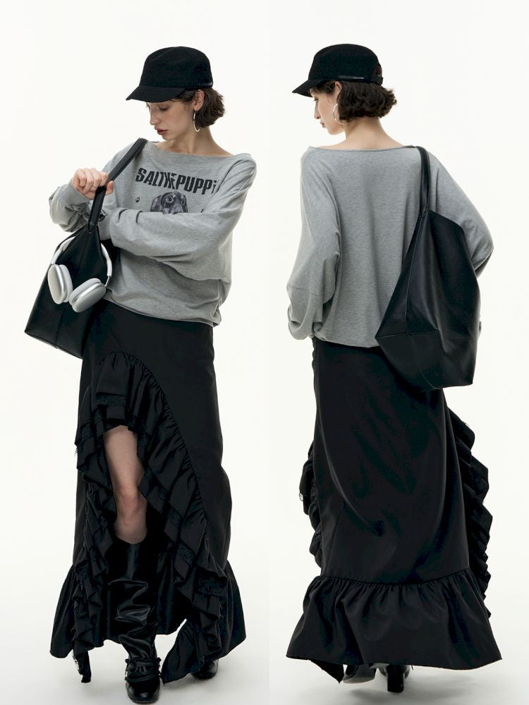 Irregular ruffled half-body skirt【s0000013746】