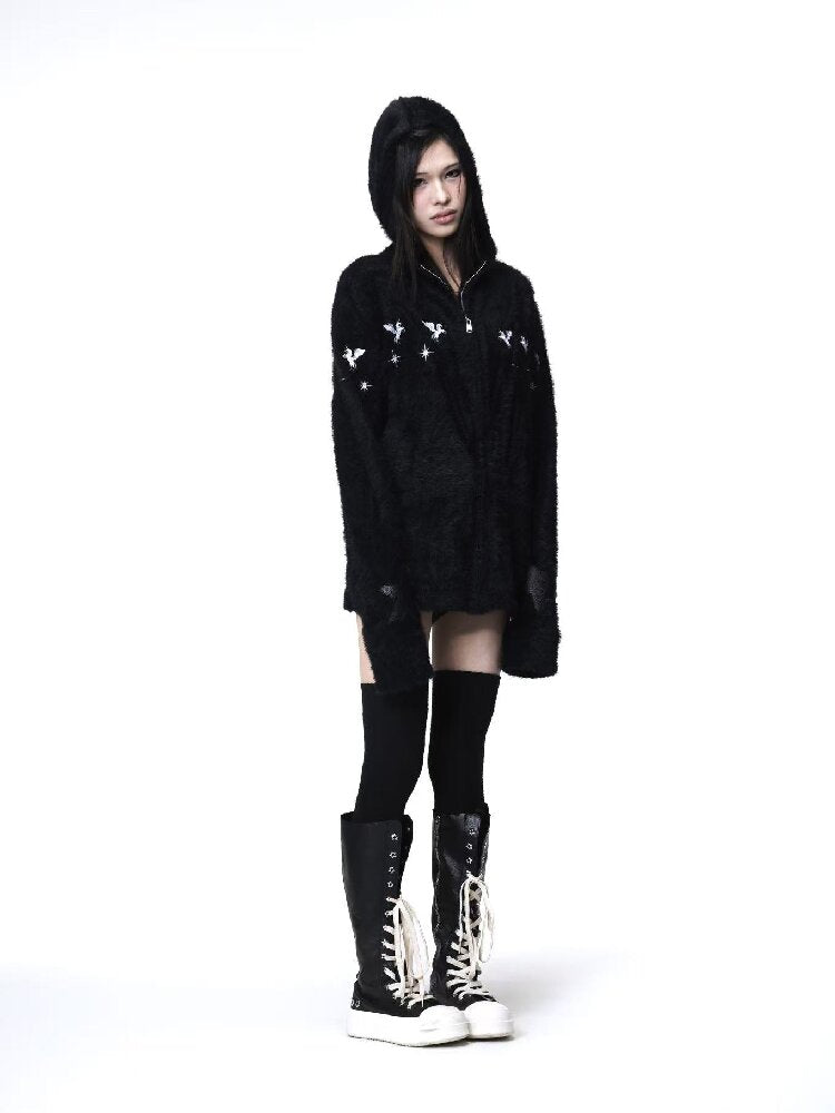 Pentagram Leather Mohair Hooded Jacket【s0000018202】