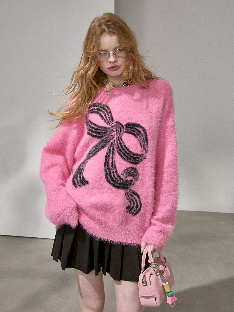 Striped Bow Imitation Mink Wool【s0000015223】
