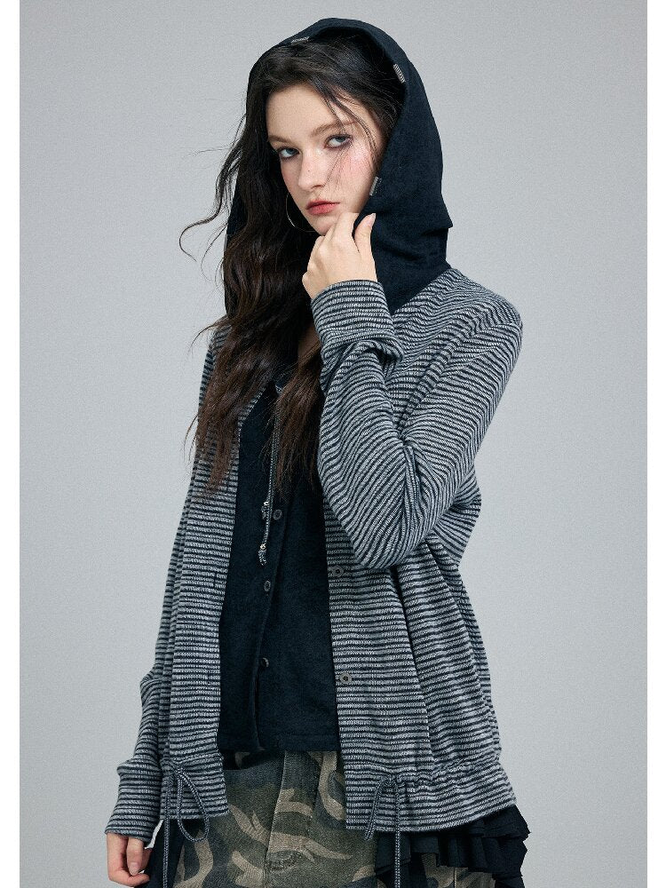 Fake Two-Piece Striped Hooded Cardigan【s0000016257】