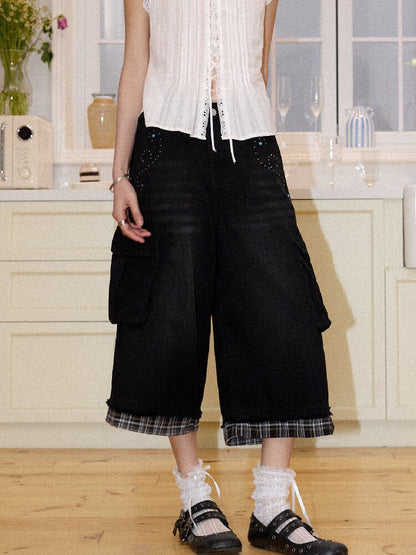 Spliced Plaid Diamond Wide Jeans【s0000016659】
